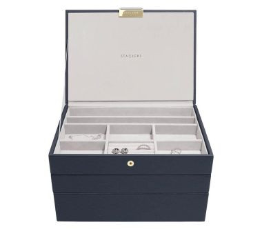 Pudełko na biżuterię potrójne (granatowe) Classic Stackers