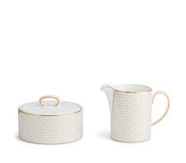 40007549 Cukiernica i mlecznik zestaw biały Gio Gold Wedgwood