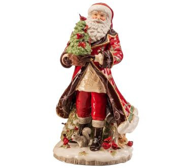 Figura świąteczna kolekcjonerska Świety Mikołaj z drzewkiem (50 cm) Lamart