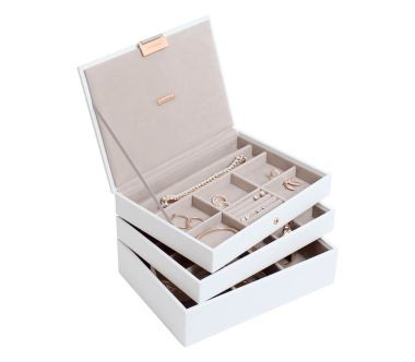 Pudełko na biżuterię, potrójne (białe, złote) Classic Stackers 