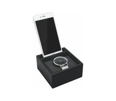 Stojak na telefon z pudełkiem na zegarek (czarny) Stackers