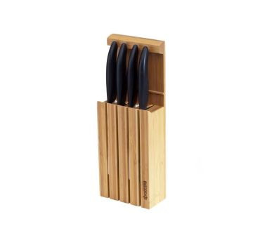 Blok bambusowy z 4 nożami (czarnymi) Kyocera