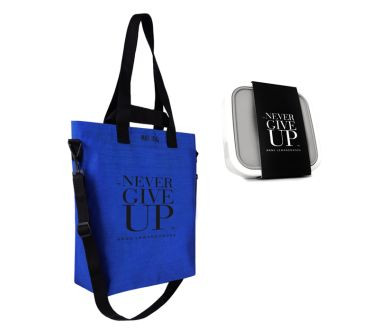 Torba Cargo Never Give Up (niebieska) + Lunch box na sałatki GoEat HPBA Anna Lewandowska Healthy Plan by Ann